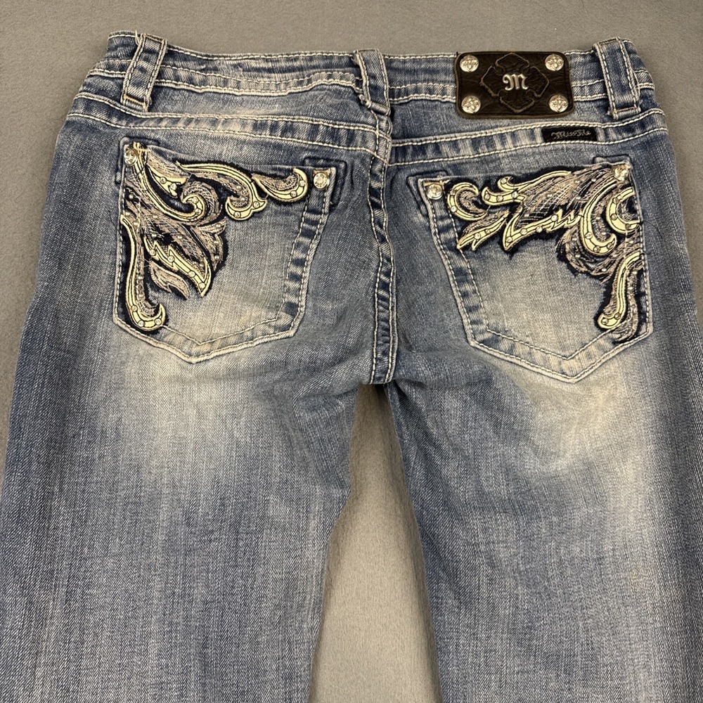 Miss Me  jeans womens 29/34Boot  jP5614b thick stitch faux leather rhinestone